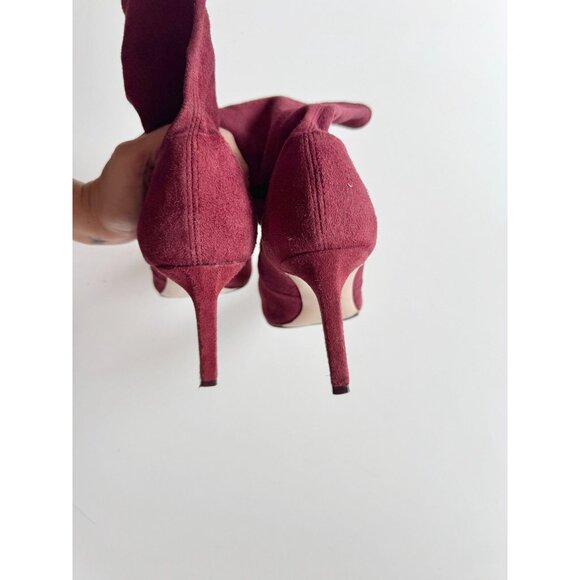 STUART WEITZMAN Rapture 75mm Maroon Suede Sock Bootie Ankle Boots, Size 10 - Picture 7 of 15